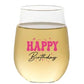 Happy Birthday (Pink / Aqua) - Shatterproof Stemless Wine Glass - 2-pk - Mellow Monkey