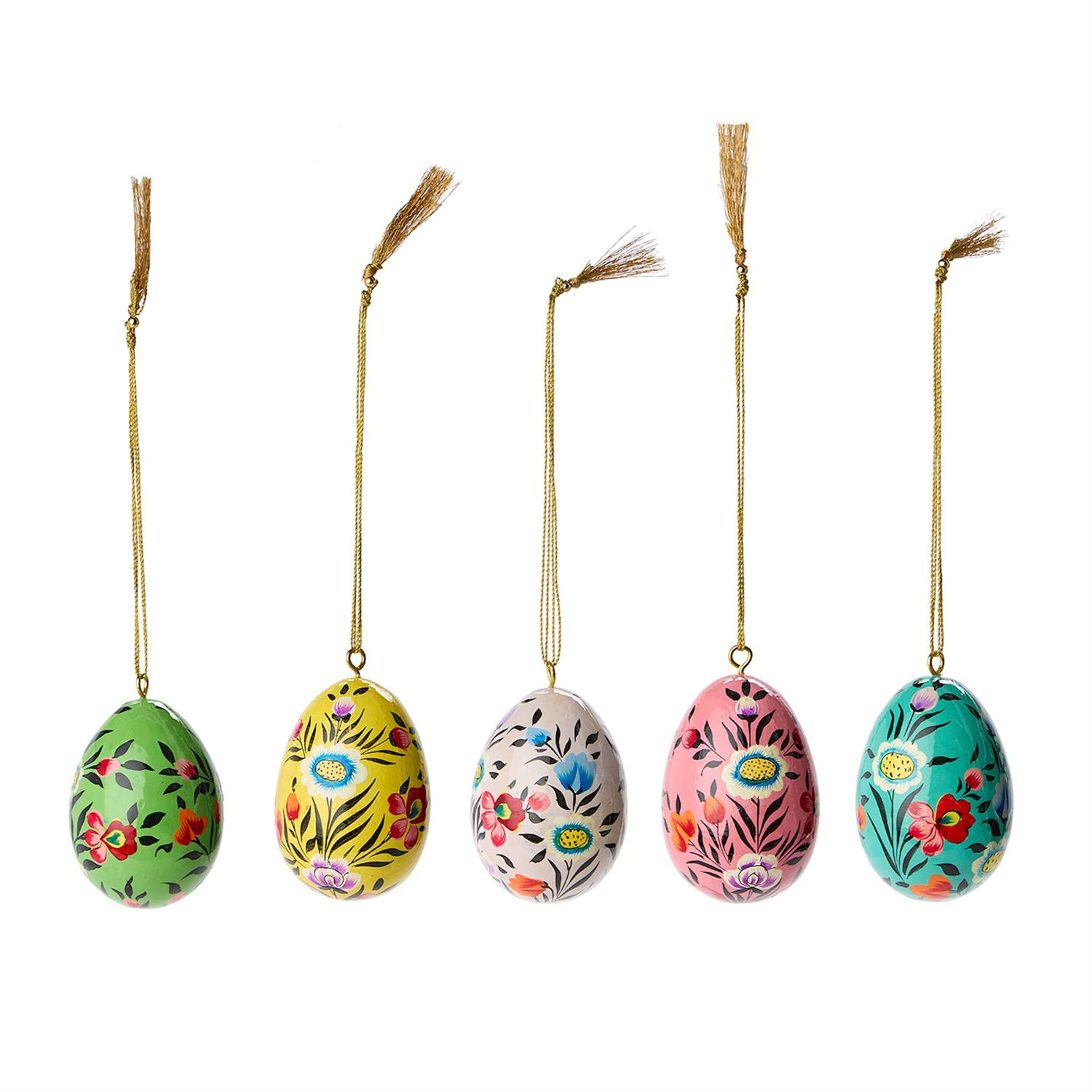 Hand-Painted Mango Wood Easter Egg Ornament - 3-in - Mellow Monkey