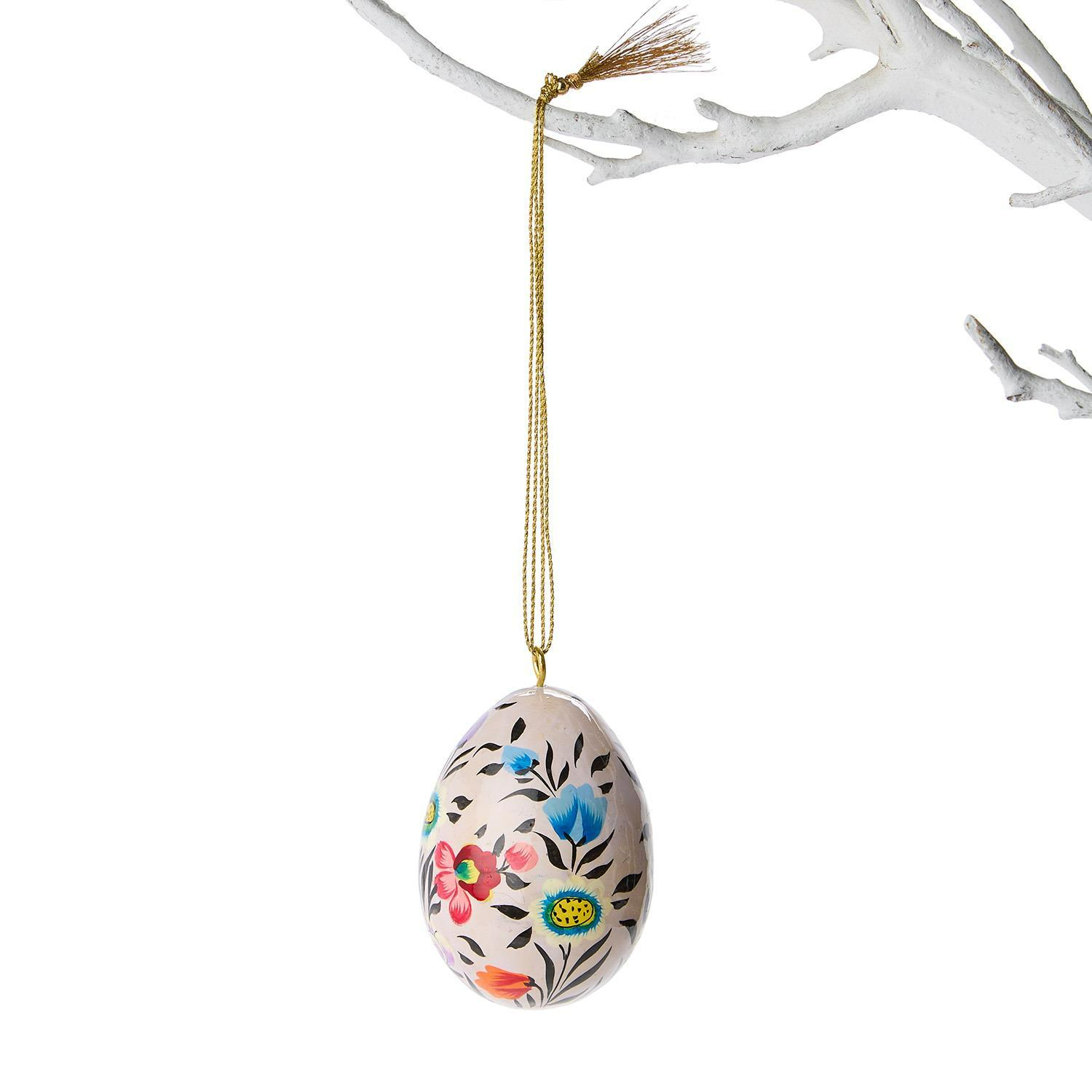 Hand-Painted Mango Wood Easter Egg Ornament - 3-in - Mellow Monkey