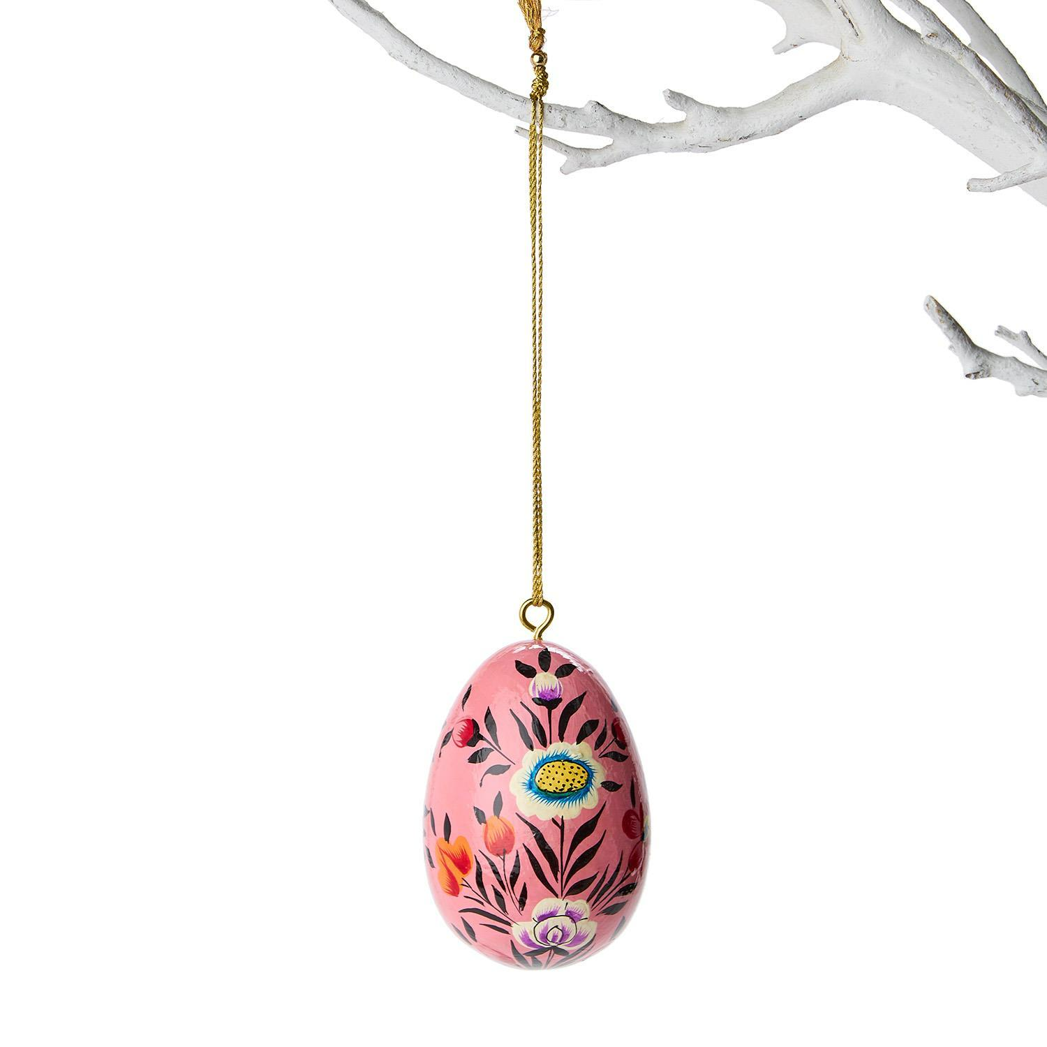 Hand-Painted Mango Wood Easter Egg Ornament - 3-in - Mellow Monkey