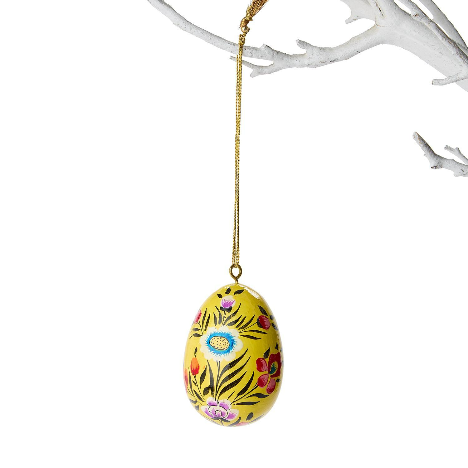 Hand-Painted Mango Wood Easter Egg Ornament - 3-in - Mellow Monkey