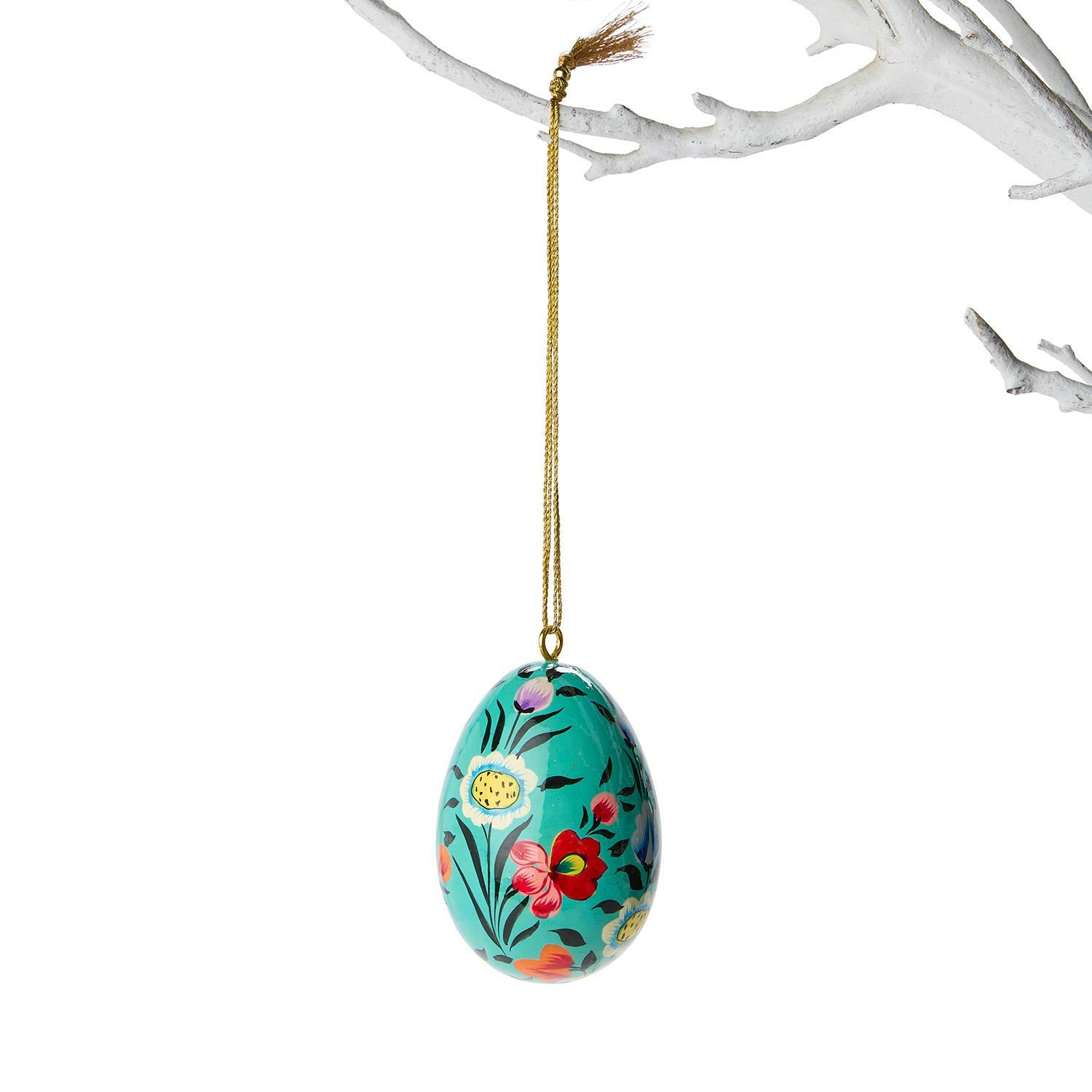 Hand-Painted Mango Wood Easter Egg Ornament - 3-in - Mellow Monkey