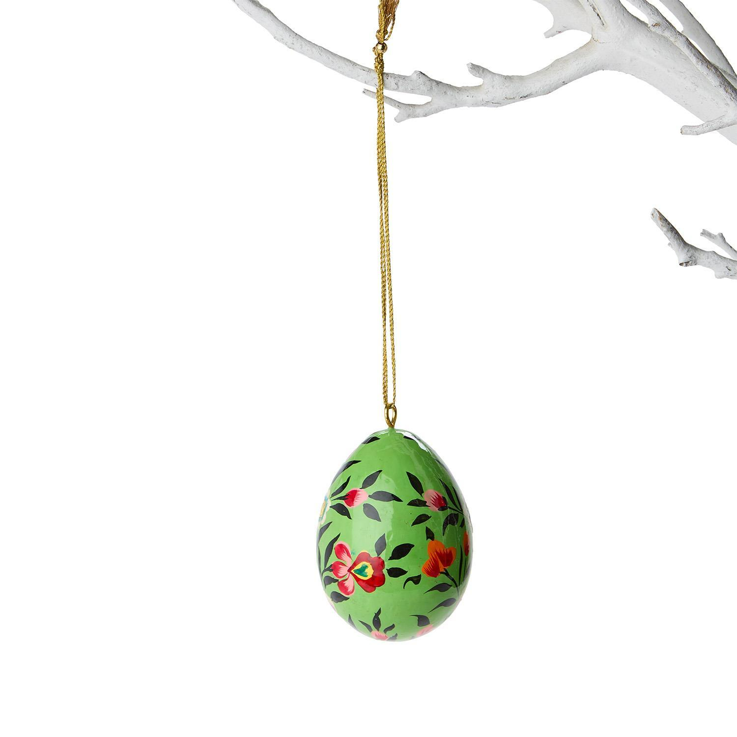 Hand-Painted Mango Wood Easter Egg Ornament - 3-in - Mellow Monkey