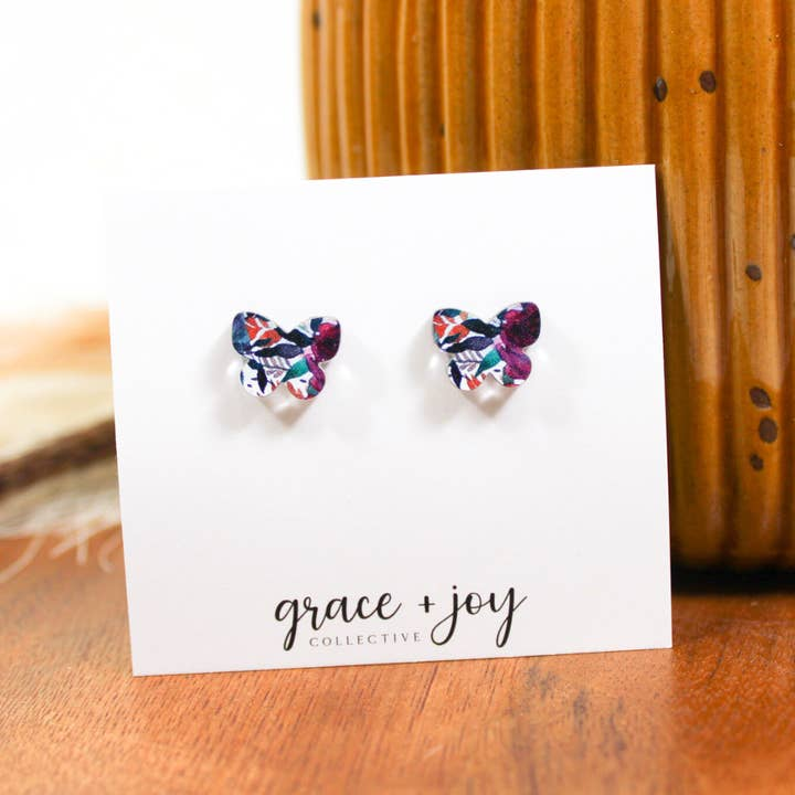 Watercolor Butterfly Acrylic Stud Earring - Mellow Monkey