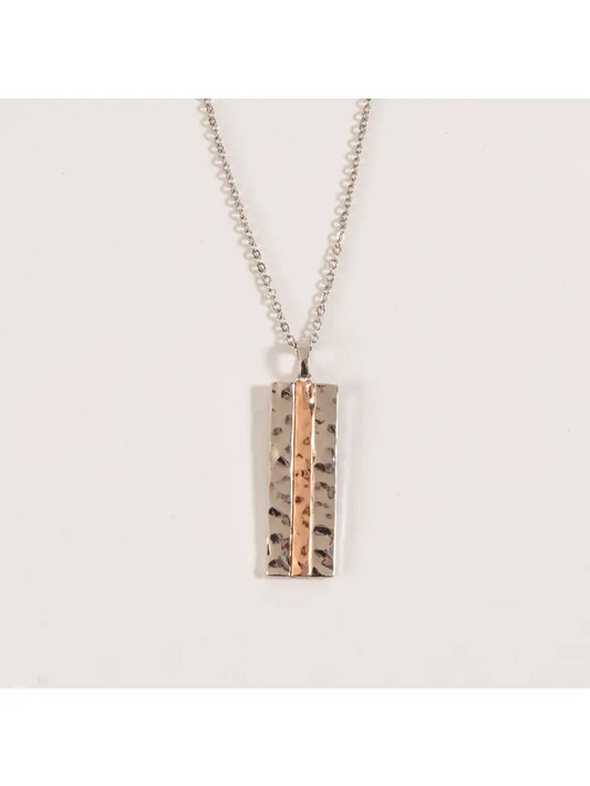 Heidi Copper and Silver Rectangle Bar 18" Pendant Necklace - Mellow Monkey