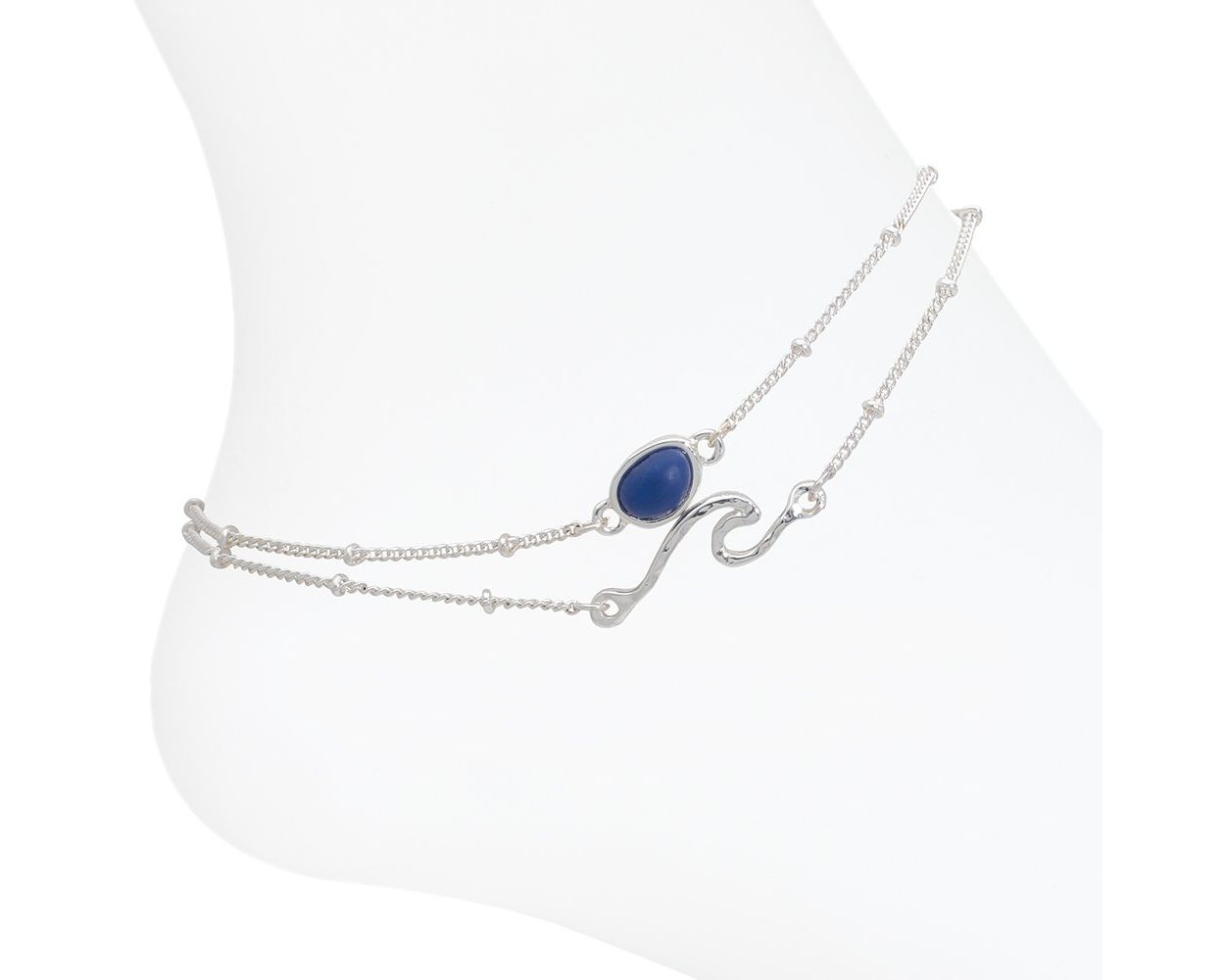 Silver Wave with Blue Sea Glass - Anklet - Mellow Monkey