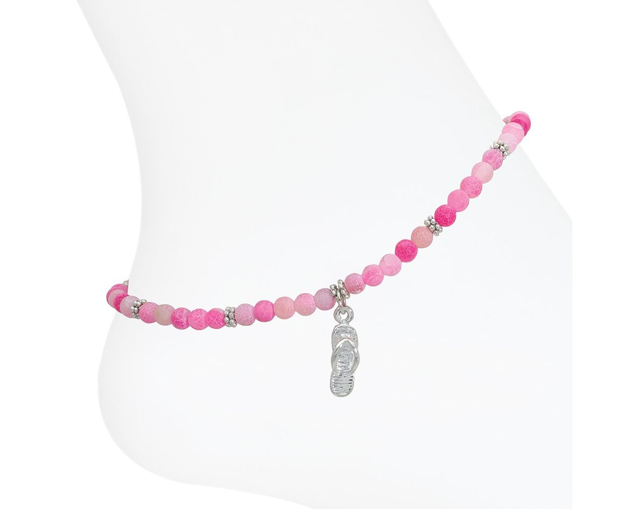 Silver Flip Flop with Pink Beads - Anklet - Mellow Monkey