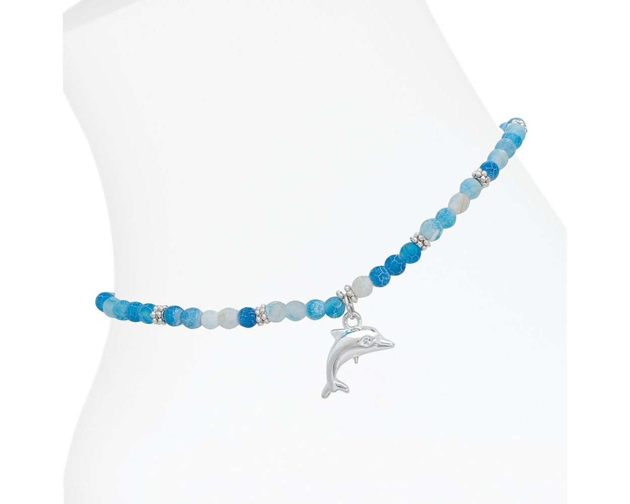 Silver Dolphin with Blue Beads - Anklet - Mellow Monkey