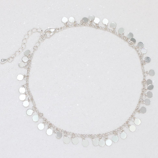 Polished Silver Hammered Discs Anklet - Mellow Monkey