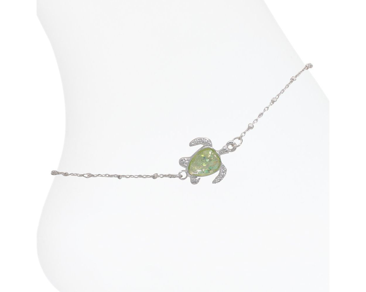 Silver Turtle with Green Resin - Anklet - Mellow Monkey