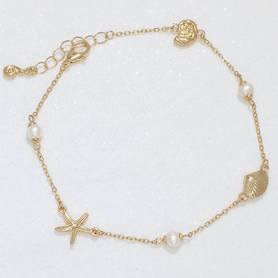 Gold Sea Life with Pearls Charm Anklet - Mellow Monkey