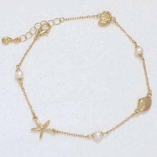 Gold Sea Life with Pearls Charm Anklet - Mellow Monkey