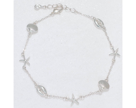 Silver Multi-Charm Sealife Anklet - Mellow Monkey