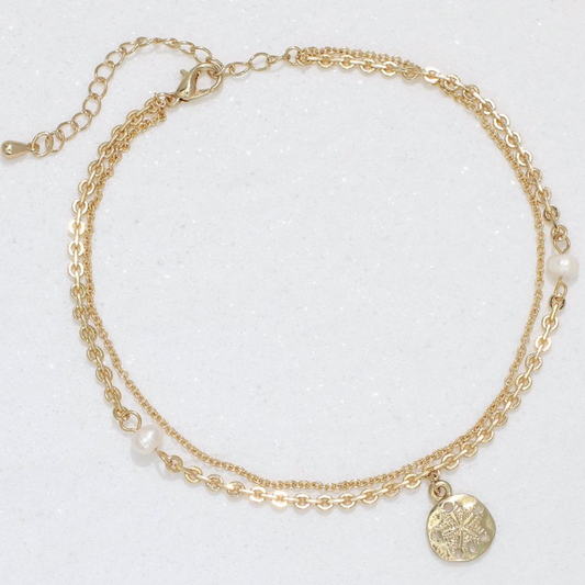 Gold Sand Dollar with Pearls Anklet - Mellow Monkey