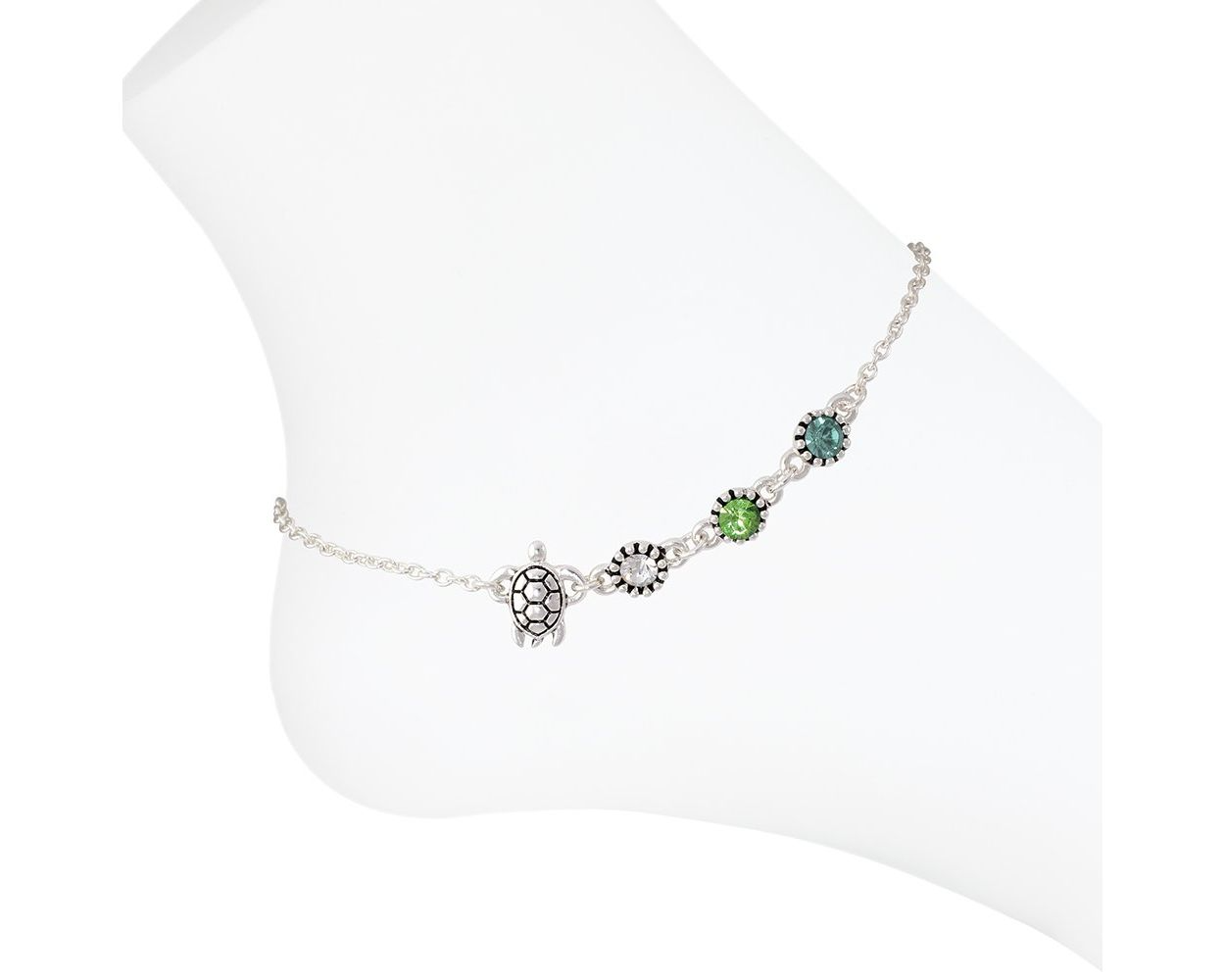 Turtle with Green Crystals - Anklet - Mellow Monkey