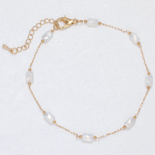 Faceted Pale White Abalone Beads Anklet - Mellow Monkey