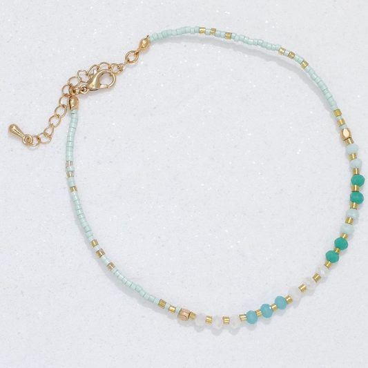 Mint Beads and Crystals Anklet - Mellow Monkey