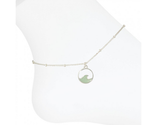 Silver Sea Glass Wave - Anklet - Mellow Monkey