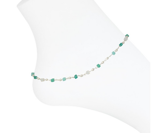 Silver Turquoise & White - Anklet - Mellow Monkey