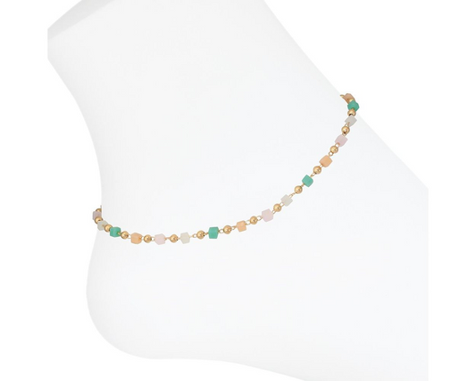 Turquoise & Blush Beads - Anklet - Mellow Monkey