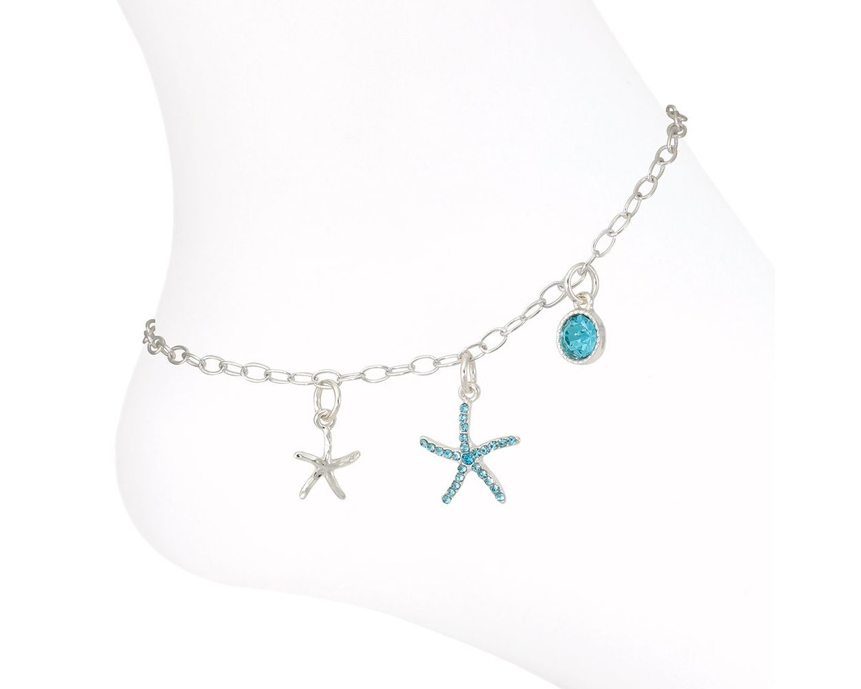 Silver & Blue Crystal Starfish - Anklet - Mellow Monkey