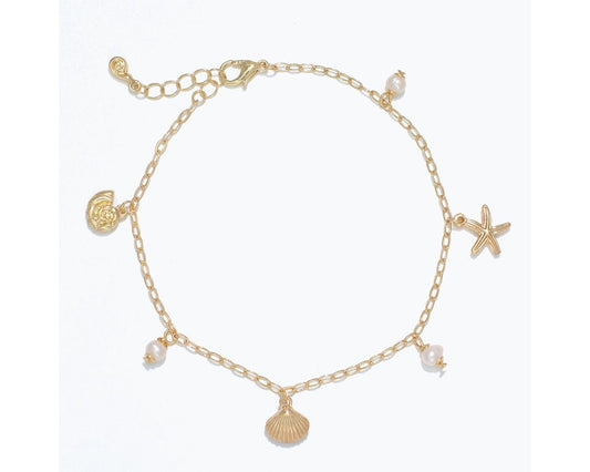 Gold Sea Life with Pearls Anklet