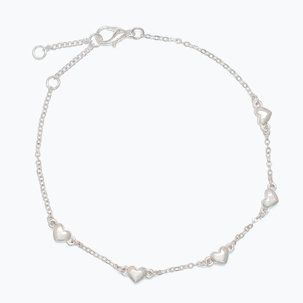 Stationed Silver Hearts - Anklet - Mellow Monkey