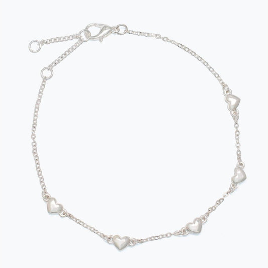 Stationed Silver Hearts - Anklet - Mellow Monkey