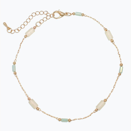 Stationed Green Beads On Gold - Anklet - Mellow Monkey