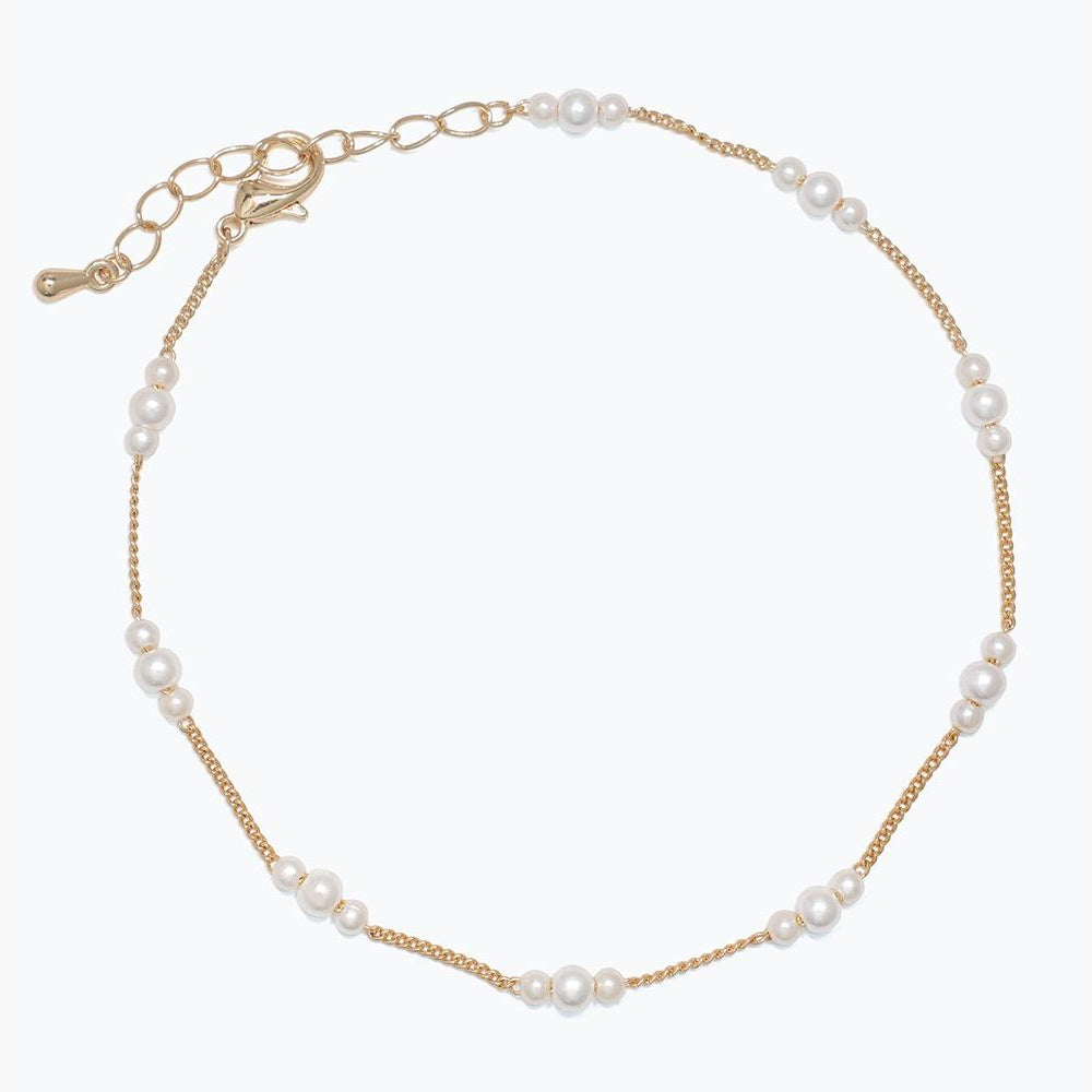 Anklet - Stationed Pearl Beads on Gol - Mellow Monkey