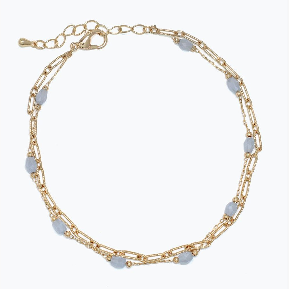 Blue Beads With Gold Chain - Anklet - Mellow Monkey
