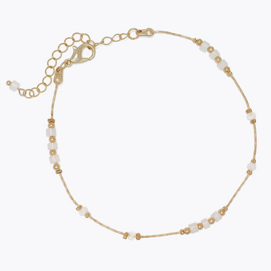 Gold With White Beads - Anklet