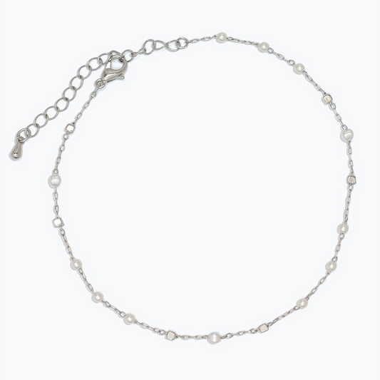 Silver And Pearl Stations - Anklet