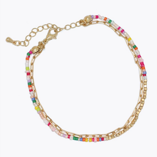 Multi Color Beads With Gold - Anklet