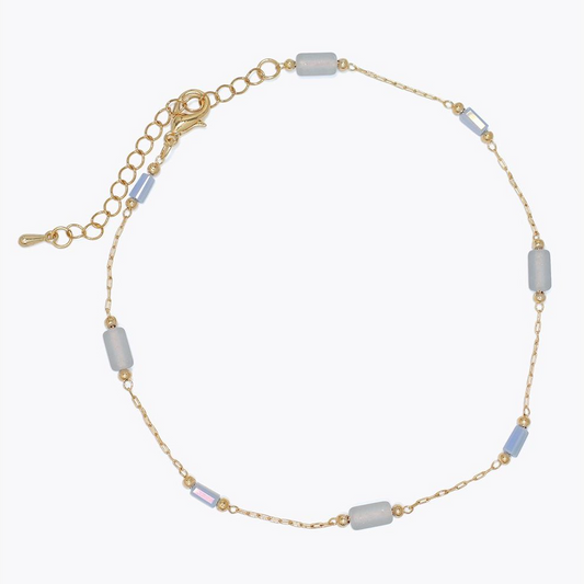 Gold With Grey Blue Beads - Anklet