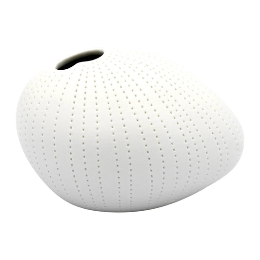 Mini Pebble - Handcrafted Porcelain Bud Vase - White with Grey Dotted Lines - 3.4 x 2.6 x 2.4 in - Mellow Monkey