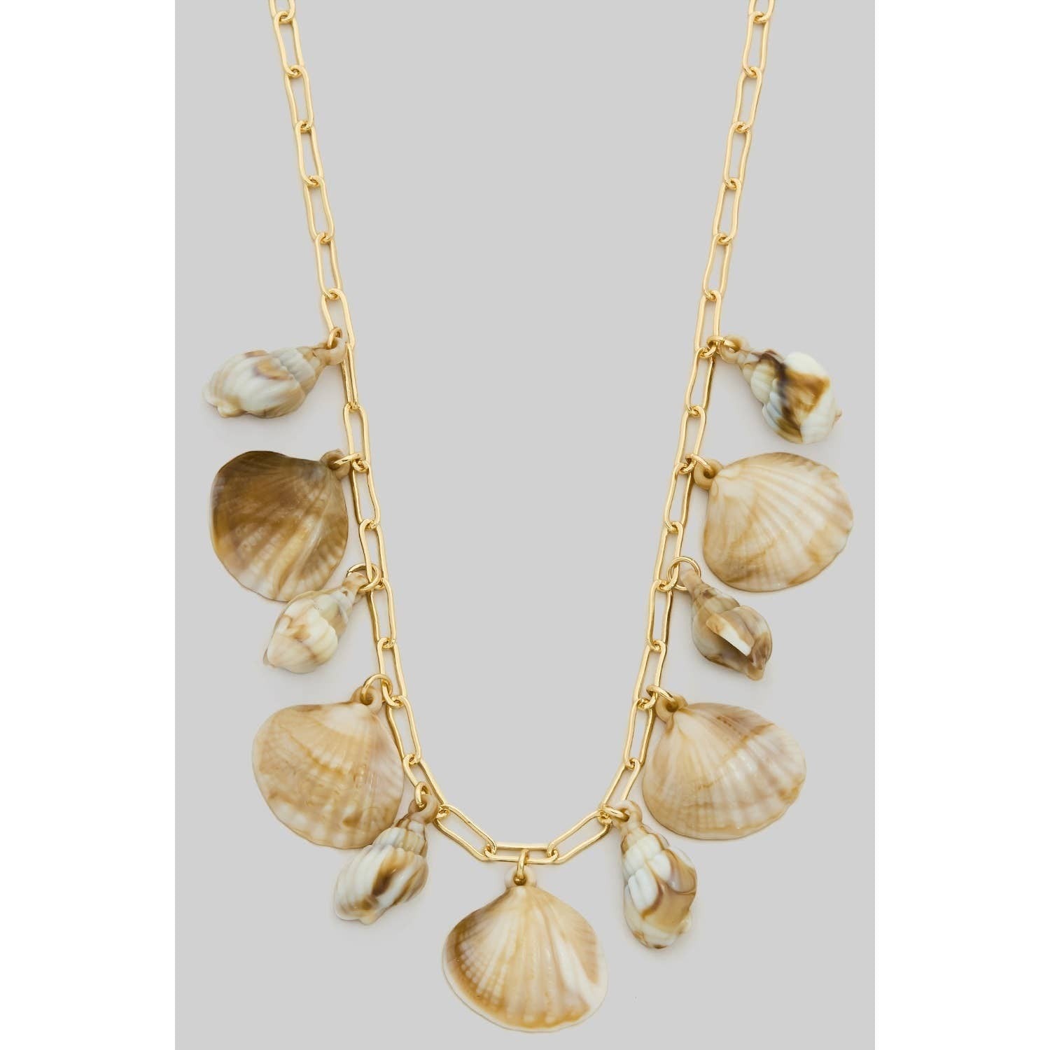 Horn & Clam Shell Paper Clip Chain Necklace - Gold - Mellow Monkey