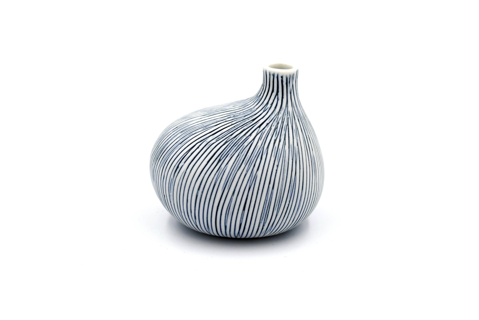 Mini Omo - Handcrafted Porcelain Bud Vase - With with Blue Lines - 2.7 x 2 x 2.8 in - Mellow Monkey