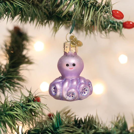 Mini Octopus - Old World Christmas Blown Glass Holiday Ornament - 2-in