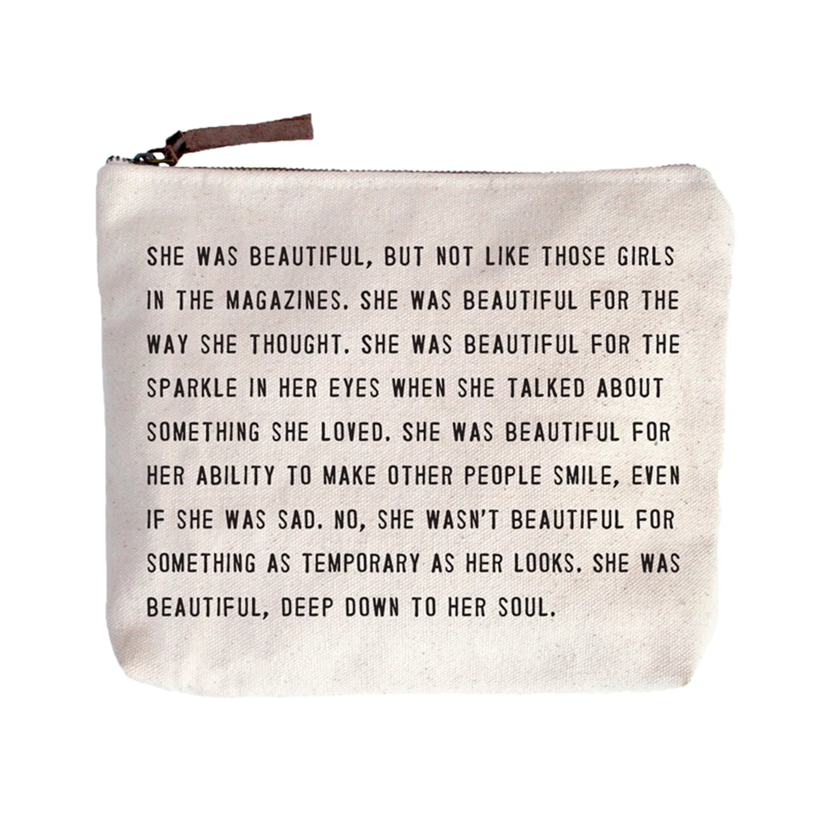 Canvas Zipper Bag - She Was Beautiful Quote - F. Scott Fitzgerald - Mellow Monkey