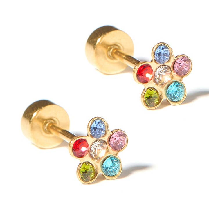 Screwback Stud Earrings - Lyla Flower Multi Color - Mellow Monkey