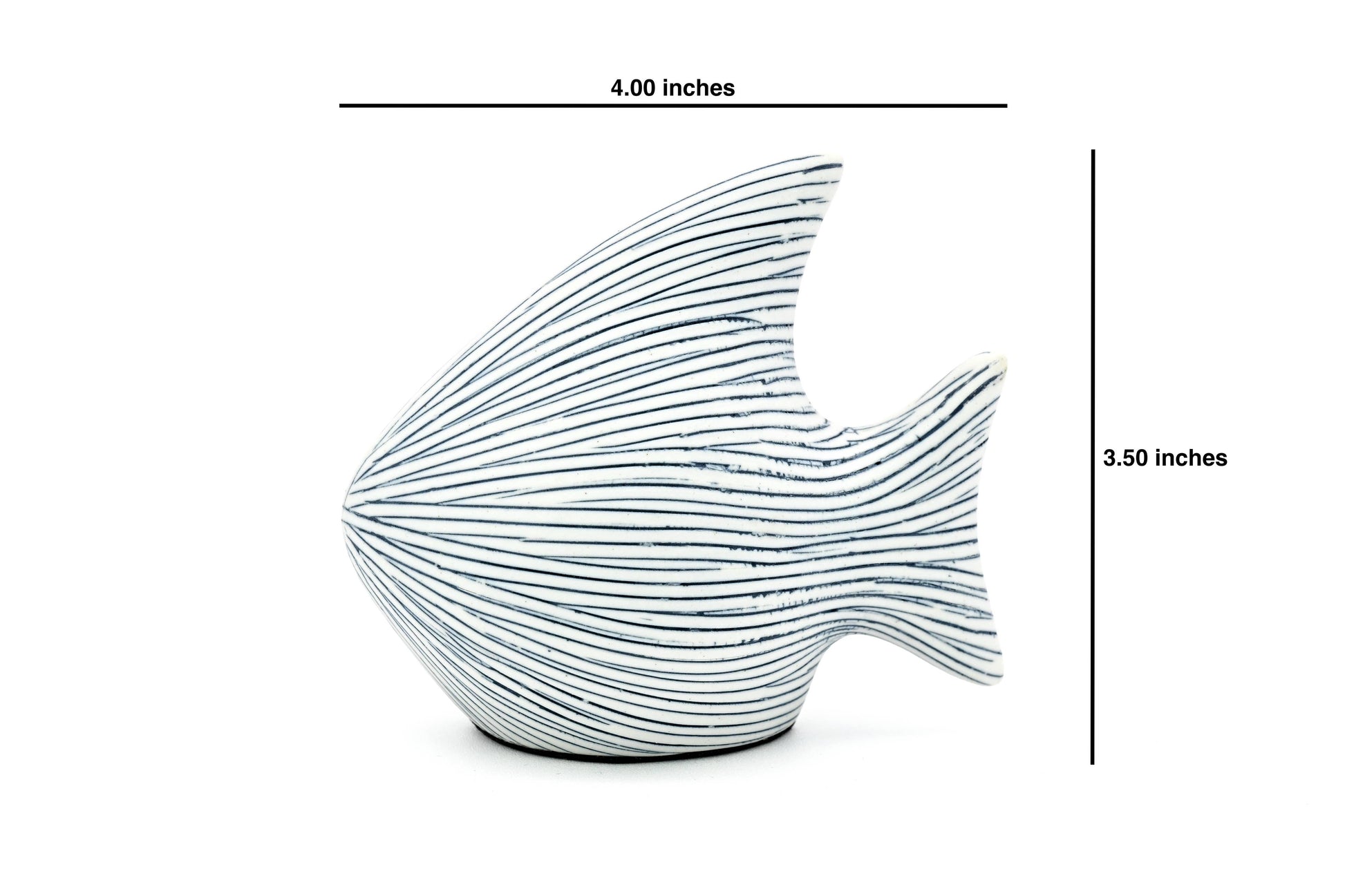 Mini Fish Porcelain Ceramic Sculpture Ornament - White with Blue Stripes - 4 x 2.5 x 3.5 in - Mellow Monkey