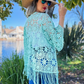 Floral Crochet with Tassel Kimono - 3/4 Sleeve - Mellow Monkey
