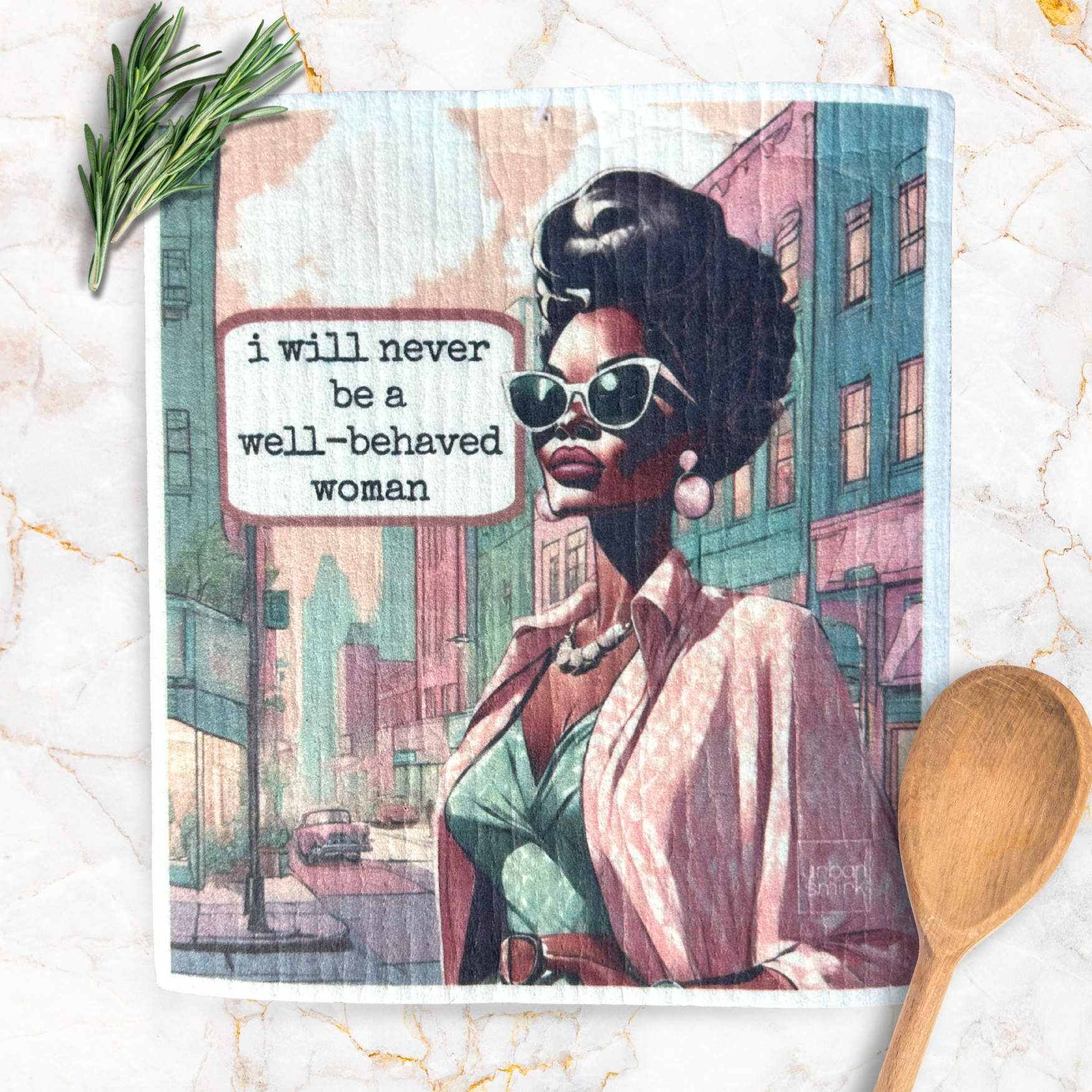 Fun Swedish Dishcloth - Well-Behaved African American Woman - Mellow Monkey