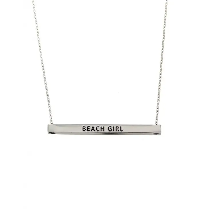 Beach Girl - Brass Bar Necklace With Saying - Mellow Monkey