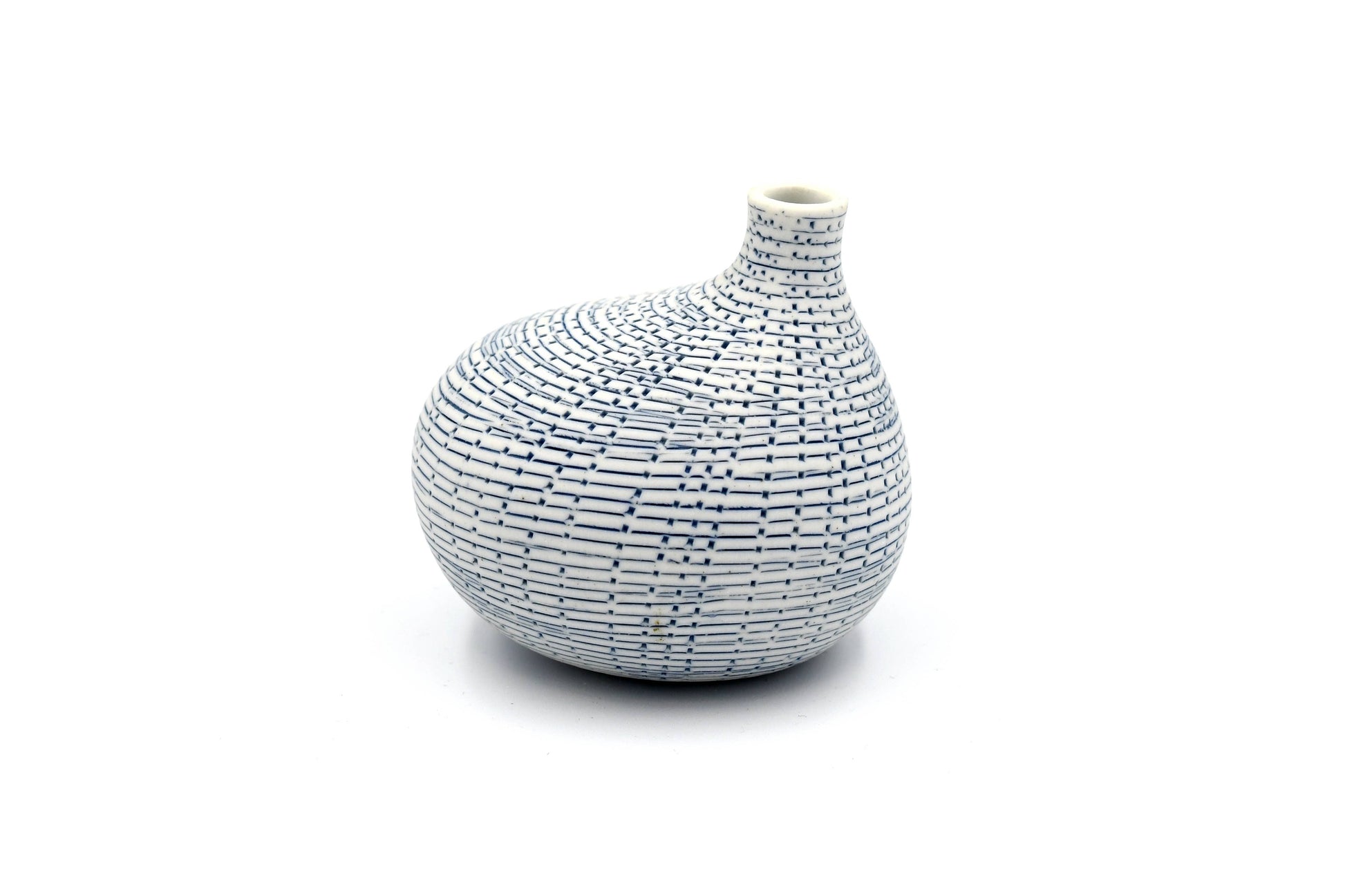 Mini Omo - Handcrafted Porcelain Bud Vase -White with Blue Grid Pattern - 2.7 x 2 x 2.8 in - Mellow Monkey