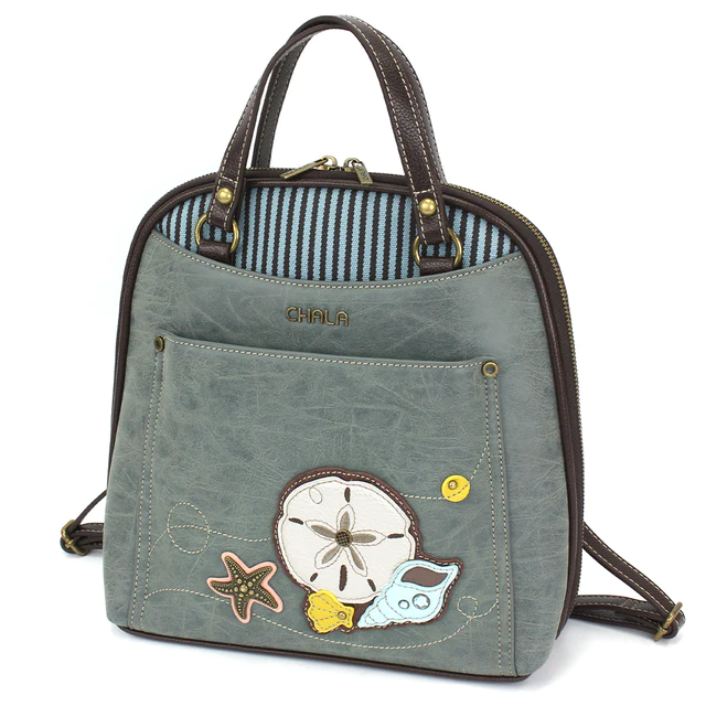 Chala Convertible Backpack Tote y2k Blue Sea Shell Sand Dollar Nautical Bag Arrowhead Sand Dollar Shell | Tote Bag | Small | Sky Blue  main image 4