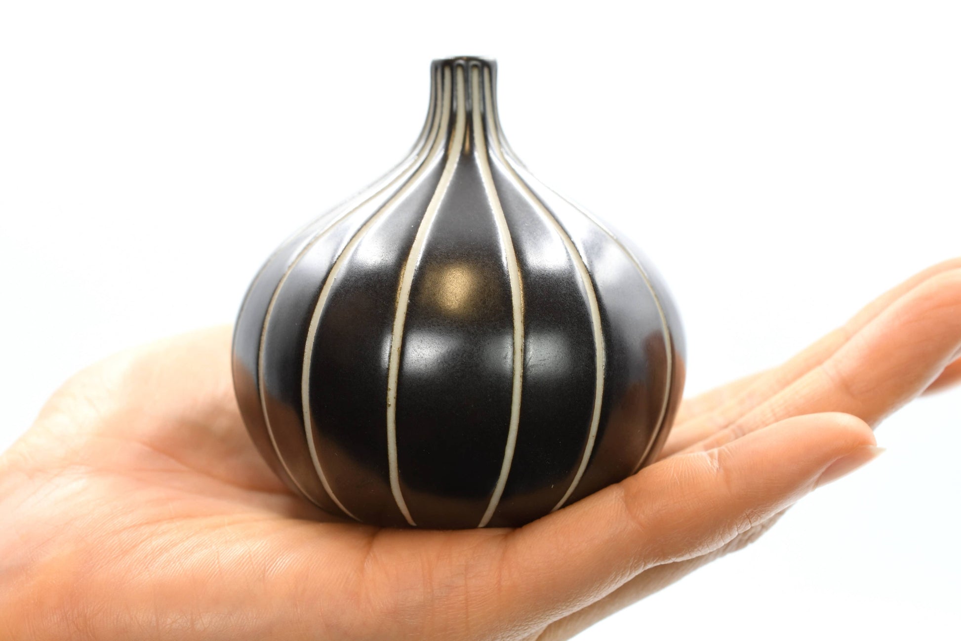 Tiny Congo - Handcrafted Porcelain Bud Vase - Black with White Stripes - 2.5 x 2.5 x 2.6 in - Mellow Monkey