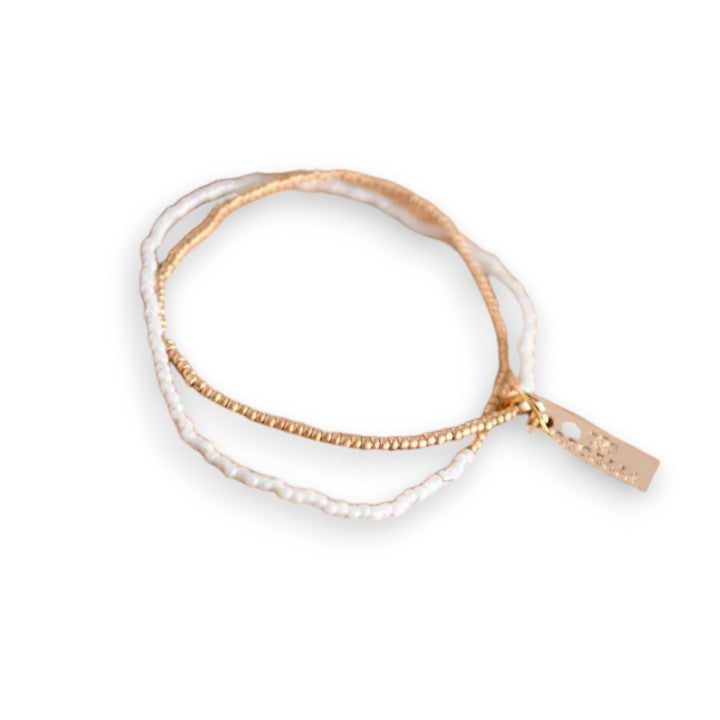Golden Ocean Seed Bead Double Wrap - White and Gold - Mellow Monkey