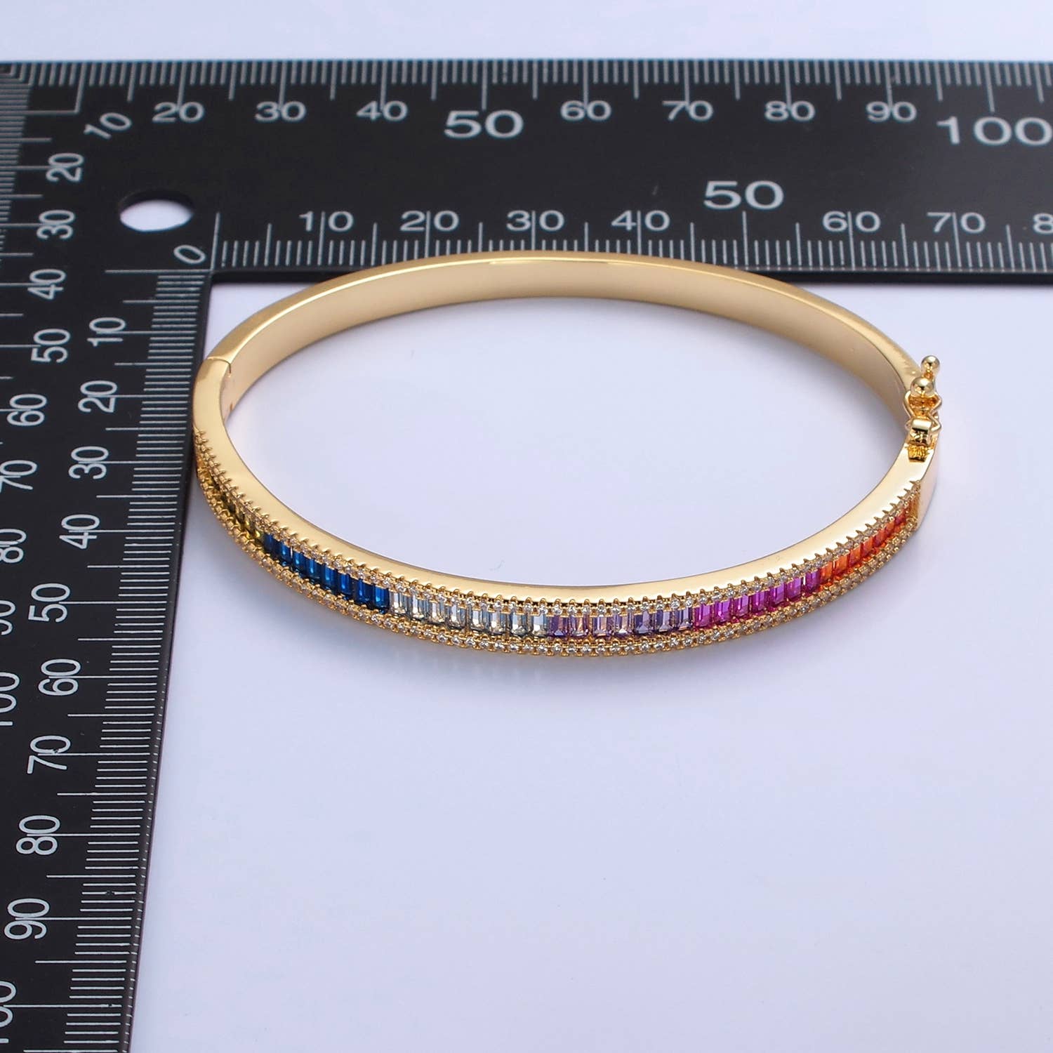 Dainty Rainbow Cz Baguette Bangle Bracelet Gold - Mellow Monkey